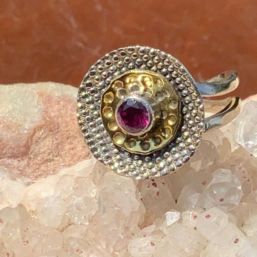 TWO TONE HESSONITE GARNET 925 STERLING SILVER RING, SIZE 8
